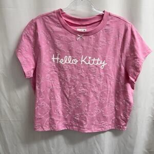 Hello Kitty by Sanrio All Over Print Crop T-Shirt Junior's Size XL Begonia Pink